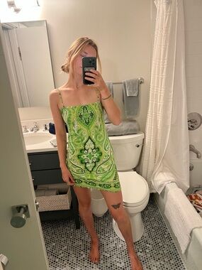 Dolce & Gabbana Green Paisley Mini Slip Dress